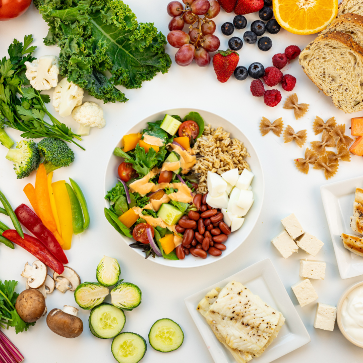 A plate of very low fat diet foods